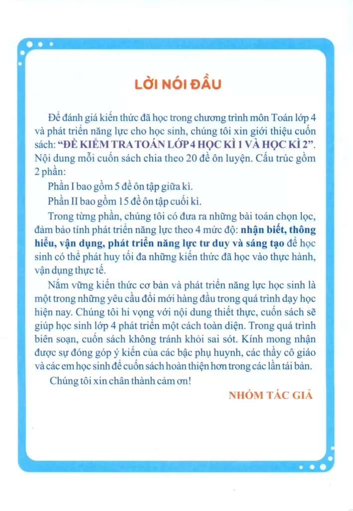ĐỀ KIỂM TRA TOÁN LỚP 4 - HỌC KÌ 1 (Bộ sách Kết nối tri thức với cuộc sống)